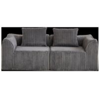 Minimalistisches Cordsofa mit geschwungenen Linien und einer sanft abfallenden Rückenlehne, komplett mit zwei Kissen.
