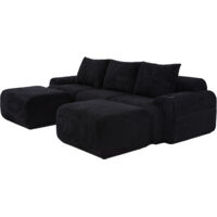 Modulares Cordsofa für 3 Personen (mit 2 Hockern), frei kombinierbar, inklusive Getränkehalter und seitlicher Aufbewahrungstasche, ideal für Wohnzimmer, Familienzimmer und weitere Räume.Schwarz