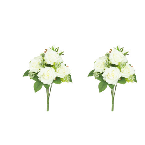 Bouquet artificiel de roses 32cm blanc lot de 2 (1/4)