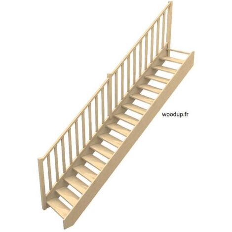 Escalier Droit économique Avec Rampe En Sapin woodup- Sans Contremarche 280 Cm (1/4)