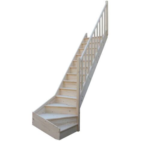 Levigne – Escalier quart tournant en sapin 280 cm – Largeur 80 cm – 13 marches – Avec contremarches – Installation facile pour maisons modernes