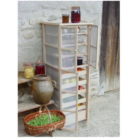 Levigne – Fruitier-légumier en bois de hêtre massif – Garde-manger avec 4 rayons amovibles – Compartiments pour fruits et légumes frais