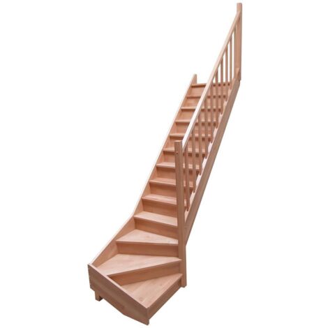 Levigne – Escalier 1/4 tournant en hêtre – Kit avec rampe sécurisée – Dimensions 80 cm de large, 280 cm de haut – Installation facile