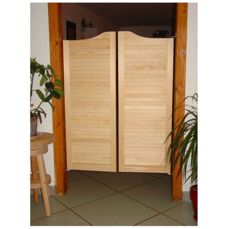 Levigne – Porte western 2 vantaux en pin naturel 68 cm – Conception persiennée pour ventilation – Pivots inclus pour ouverture fluide