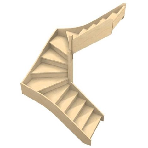 Escalier Double Qt Rocles 160x160 Hêtre Chêne 285cm  Woodup-  Double 1/4 Tournant Droite Avec Contremarches Hêtre Lamellé Collé 285 Cm
