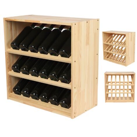 Range bouteille 3 rayons inclinés en bois de pin – Design innovant pour contact optimal – Dimensions 60x60x30 cm – Capacité 9 bouteilles