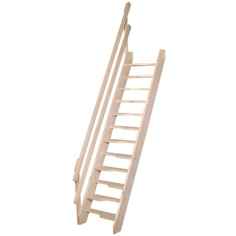 Levigne – Escalier gain de place à pas décalés 280 cm – 13 marches – Largeur 65 cm – Sapin ou hêtre lamellé collé – Montage en kit