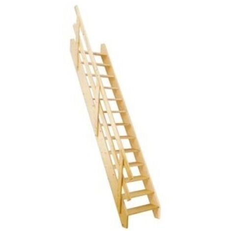 Levigne – Escalier droit en sapin 287 cm – 13 marches – Largeur 80 cm – Rampe de sécurité incluse – Pour mezzanine et espaces réduits - Woodup-80avec