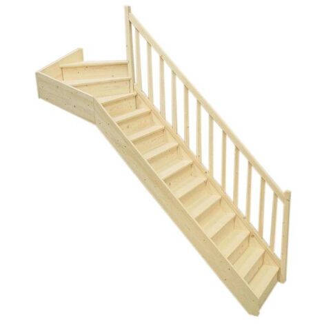 Levigne – Escalier quart tournant haut sapin massif 280 cm – 13 marches – Recoupable pour trémie 85x287 cm – Sens droit ou gauche