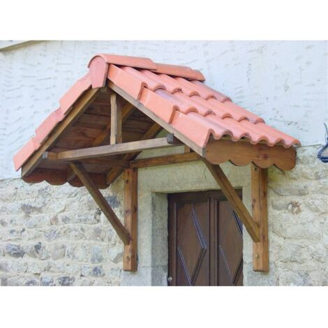 Marquise bois JONCIN 2 pans – Sapin brut 190x80 cm – Structure solide avec chevrons et entraits – Protection contre intempéries