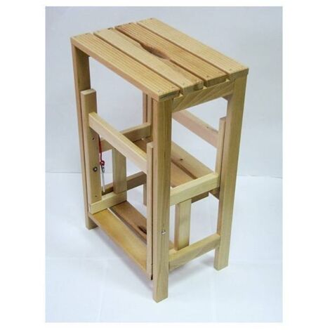 Levigne – Escabeau tabouret transformable en bois verni – Hauteur 59 cm – Marches rainurées antidérapantes – Design repliable pour rangement facile (1/3)