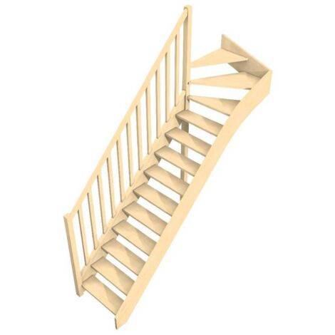 Escalier 1/4 Tournant Haut En Sapin Avec Rampe  Woodup.fr-  Haut à Gauche Sans Contremarche  280 Cm
