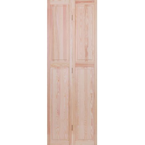 Levigne – Portes de placard pliantes pleines 61 cm – Bois brut – Hauteur 205 cm – Épaisseur 21 mm – Installation facile avec quincaillerie fournie