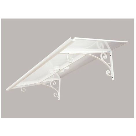 Marquise Auvent De Porte Gamme Rétro. Aluminium Et Polycarbonate Couleur Blanc 120 X 90 Cm