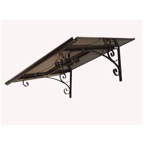 Levigne – Marquise auvent de porte rétro 120 x 90 cm – Aluminium et polycarbonate noir – Gouttière intégrée pour écoulement optimal