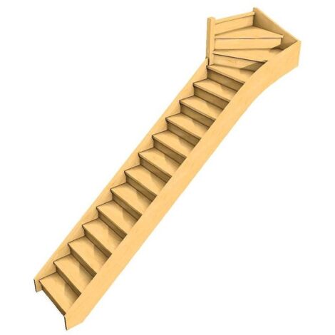 Levigne – Escalier quart tournant haut 288 cm – Hêtre lamellé-collé – Hauteur de marche 18 cm – Giron 22 cm – 15 marches + nez de palier
