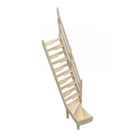 Levigne – Escalier quart tournant bas en sapin naturel – Hauteur 280 cm – Largeur 67 cm – Encombrement 183 cm – Design gain de place