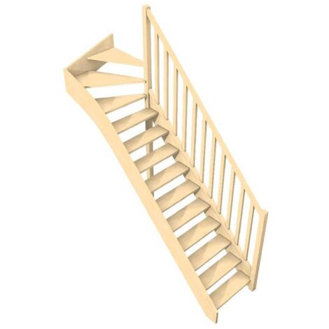 Levigne – Escalier quart tournant haut sapin massif 280 cm – 13 marches – Recoupable pour trémie 85x287 cm – Sens droit ou gauche