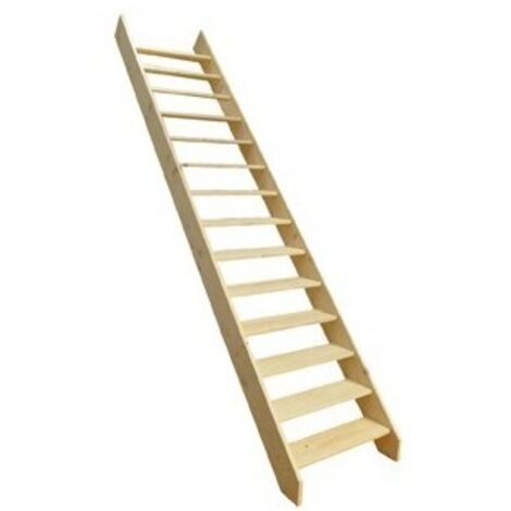 Levigne – Escalier droit en sapin économique – Kit recoupable 285 cm – Largeur 80 cm sans rampe – 15 marches de 19 cm