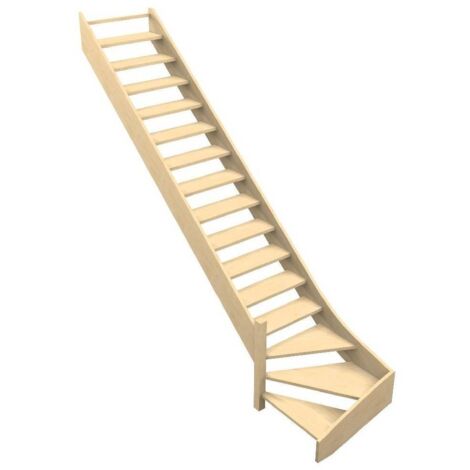 Escalier Quart Tournant Bas Sela - Confort Bois-  Bas à Gauche  Sapin 288 Cm Sans Contremarches