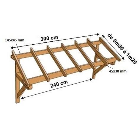 Levigne – Marquise auvent sapin 300 cm – Pente 66% pour évacuation rapide – Kit complet avec équerres et visserie – Protection élégante garage