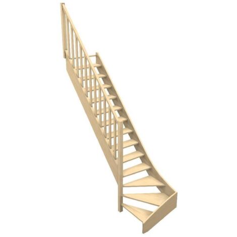Levigne – Escalier quart tournant en sapin 280 cm – Largeur 82 cm – Hauteur 20 cm – Giron 17 cm – Installation simplifiée avec rampe