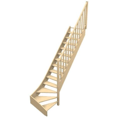 Levigne – Escalier quart tournant bas sapin 280 cm – Largeur 82 cm – Hauteur 280 cm – Giron 17 cm – Sans contremarche (1/3)