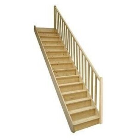 Levigne – Escalier droit en sapin économique recoupable 285 cm – Largeur 80 cm – Kit avec rampe et contremarches – Montage facile