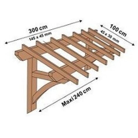 Levigne – Marquise en bois de sapin 300 cm – Auvent robuste pour entrée de garage – Finition naturelle non traitée – Facile à monter soi-même