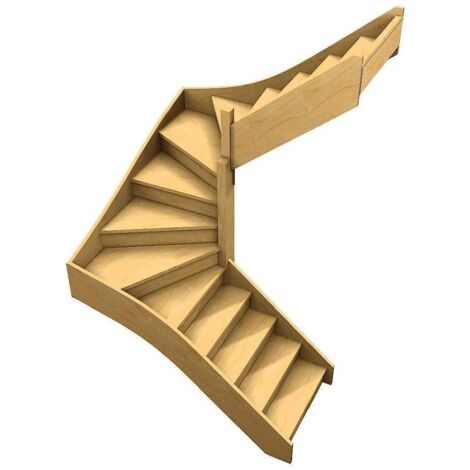 Escalier Sapin Tournant Double Quart – Woodup-  Double 1/4 Tournant Droite Avec Contremarches  285 Cm