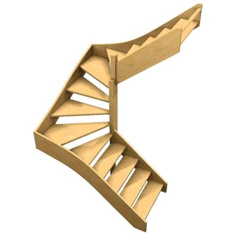 Levigne – Escalier double quart tournant – Gamme Confort 288 cm – Hêtre lamellé-collé – Largeur 80 cm – Giron 22 cm, hauteur de marche 18 cm (1/3)