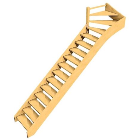 Levigne – Escalier quart tournant en sapin lamellé collé – Hauteur 288 cm – Largeur 80 cm – 15 marches sans contremarche – Installation facile