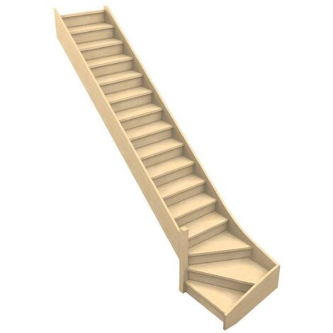 Escalier Quart Tournant Bas Sela - Confort Bois-  Bas à Gauche  Hêtre Lamellé Collé 288 Cm Avec Contremarches