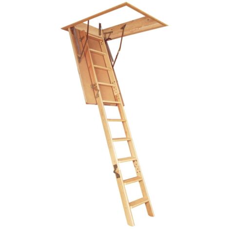 Levigne – Escalier escamotable en bois marron isolé 26 mm – Hauteur 280 cm – Largeur 40 cm – 3 segments avec 12 marches – Charge maximale 150 kg