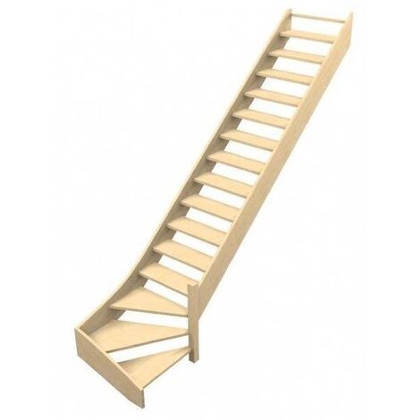 Escalier Quart Tournant Bas Sela - Confort Bois- Bas à Droite Hêtre Lamellé Collé 288 Cm Sans Contremarches