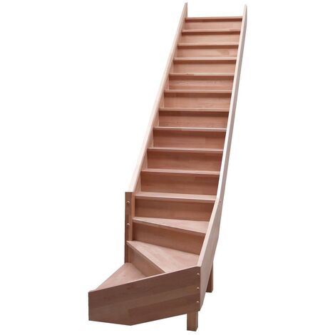 Levigne – Escalier quart tournant bas hêtre lamellé collé 280 cm – 14 marches – Largeur 80 cm – Trémie 85x282 cm – Recoupable