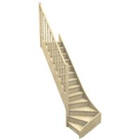 Levigne – Escalier quart tournant bas sapin massif 280 cm – 13 marches – Encombrement compact 256 cm – Rampe incluse – Giron 17 cm