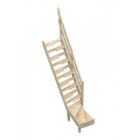 Levigne – Escalier quart tournant bas à pas décalés en sapin massif – Hauteur 280 cm, encombrement 183 cm, charge max 150 kg – Rampe incluse