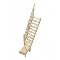 Levigne – Escalier quart tournant bas à pas décalés en sapin massif – Hauteur 280 cm, encombrement 183 cm, charge max 150 kg – Rampe incluse