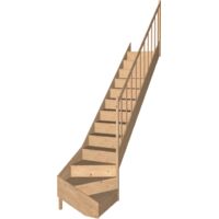 Escalier quart tournant bas sapin massif – Largeur 65 cm – Hauteur sol à sol 280 cm – Reversible – Encombrement 240 cm