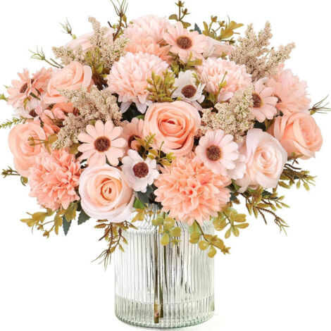 Set of Artificial Flowers – Realistic Hydrangeas and Roses for Wedding, Table, and Home Decoration, Champagne (1/5)