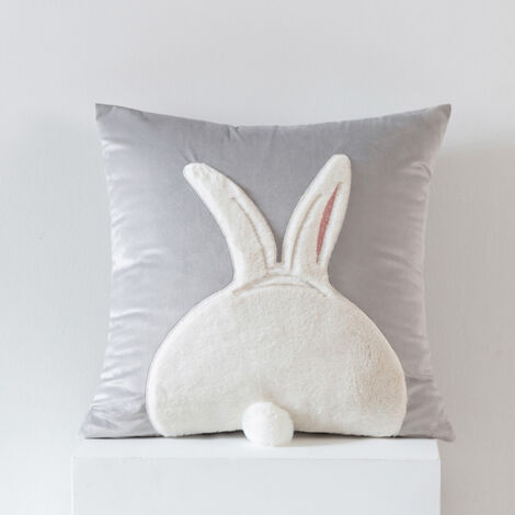 Easter Bunny Cushion Cover 45x45 Velvet Spring Decoration Decorative Pillow Living Room Bedroom (Gray, 1 Crouching Bunny) (1/5)
