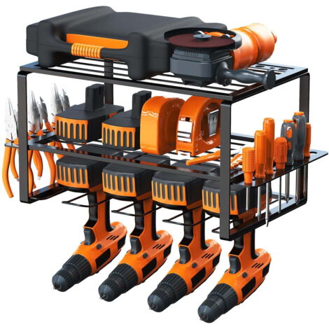 Wall Tool Rack – 4 Drill Holders, 3-Tier Organizer for Garage & Workshop (1/5)