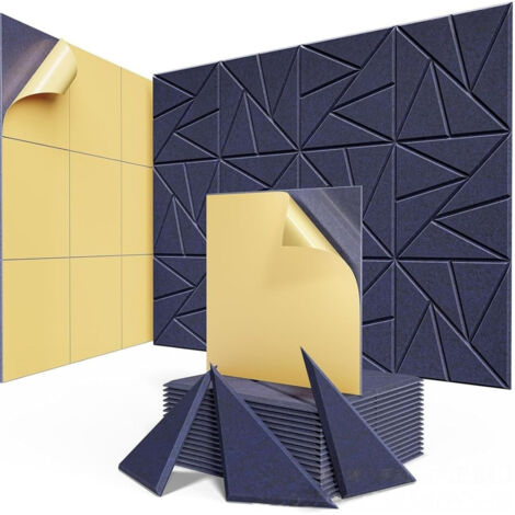 Set of 12 Self-Adhesive Acoustic Panels, 30×30×0.9 cm, Polyester Sound Absorber, Dark Blue, for Soundproofing (1/5)