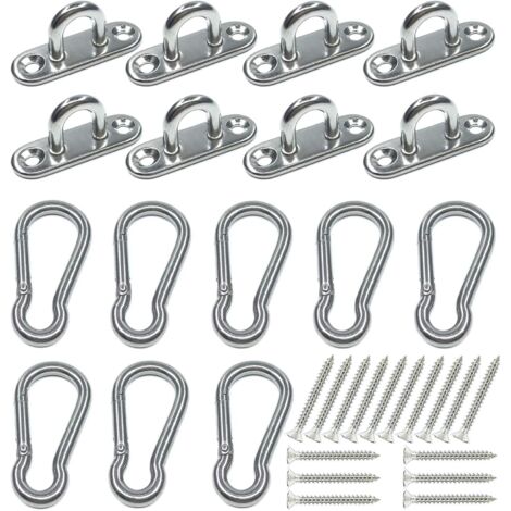 Set of 16 Stainless Steel 304 Hooks (8 Eye Hooks 1.8" + 8 Screw Hooks) – Fasteners for Shade Sails, Hanging Outdoor Light Fixtures, and Mounting Accessories (1/5)