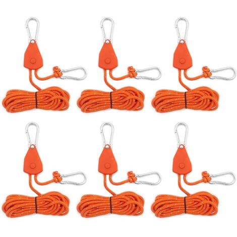 Set of 6 Adjustable Tension Ropes 4mm (14 Feet) – Paracord with Cam Lock, Mini Ratchet Straps, Wind Resistant, Ideal for Tents, Awnings, and Hanging Grow Lights (1/5)