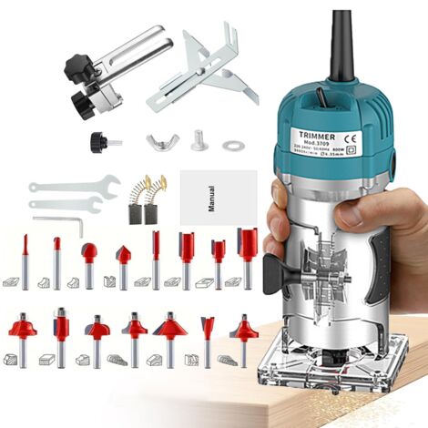 800W Compact Woodworking Router – Electric Trimmer with 15 Bits, Ideal for Chamfering, Grooving, Trimming, and Carving (1/5)