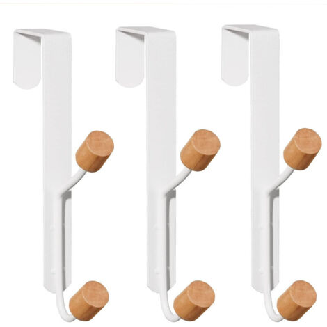 Set of 3 Metal Door Hooks – Sturdy Hanging Hooks for Coats, Hats, Robes, and Towels, for Bathroom and Bedroom, White (1/5)