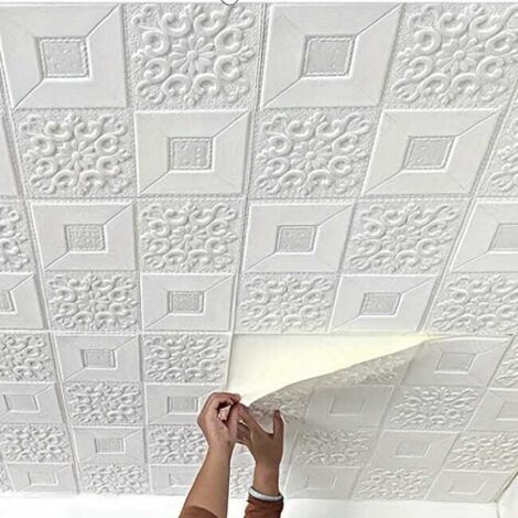 Set of 10 3D Self-Adhesive Wall Panels – Waterproof – Interior Decoration – White 35x35cm