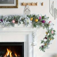 Spring Garland 180cm with Pastel Eggs and Flowers, Wall and Indoor Decoration for Easter, Wedding, and Graduation